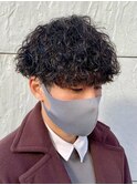 ダークアッシュニュアンスパーマ韓国マッシュベリーショート