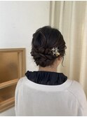 アップヘア　シニヨン　結婚式ヘアセット　お呼ばれヘア