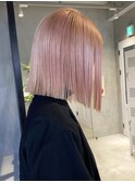 ボブ切りっぱなしボブダブルカラーケアブリーチピンクベージュ