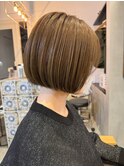 透明感オリーブカラー似合わせカットミニボブ