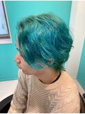 メンズカット/ネオンカラー/ターコイズ/ブルー/メンズマッシュ