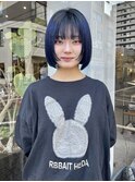 ボブミニボブブルーカラーブルージュ前下がりボブ/中西