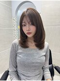 ミディアムレイヤー×ワンカール×髪質改善×ココアブラウン川又