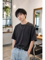 MEN's Baguz MEN'Sカット/ MEN'Sパーマ/ MEN'Sカラー 無造作スパイラルパーマ韓国風メンズマッシュ束感スタイル