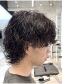 メンズマッシュウルフカット波巻きスパイラルパーマサーフカール