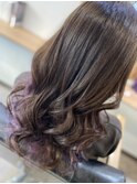 ラベンダー　モカブラウン　インナーカラー　くびれヘア