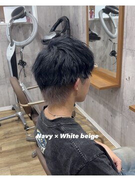 メンズアンダーバーホワイト 南海難波店(Men's _WHITE) ウルフカット × アンブレラカラー / インナーカラー