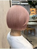 ミルクティーピンクグレージュミディアムウルフレイヤー長めボブ