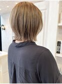 福山市美容室Caary切りっぱなしボブハイトーンハイライトカラー
