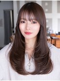レイヤーカット毛先ワンカールくせ毛風カール薄めバングデジパ