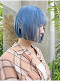 【GEEKS渋谷】夏カラー/水色/ハイトーンボブ/初ブリーチ/派手髪