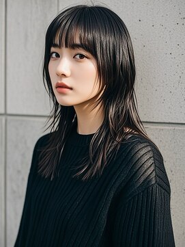 ハイライトクラゲヘアミニボブ成人式パーマミディアム裾カラー