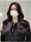 黒髪韓国ロングレイヤースタイル 顔まわりレイヤー姫カット