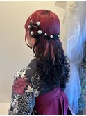 お花サイドハーフアップ
