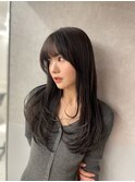 ミディアムレイヤー黒髪カタログココアベージュオリーブグレー