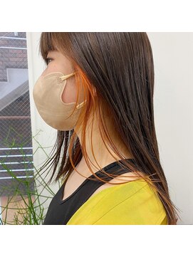 キー(kii) イヤリングカラーオレンジ インナーカラー 福岡 天神 薬院