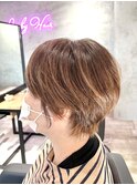 白髪ぼかしベージュカラー×まるみショート【浦田】
