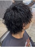 マッシュウルフ波巻きシャドウパーマツーブロック