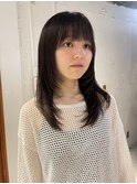 山本/レイヤーカットオリーブブラウン顔周りブリーチなしカラー