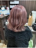 ハイトーンダブルカラーゆるふわウェーブ透明感モーヴピンク