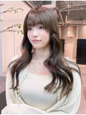 暗めカラー顔周りレイヤー韓国ヘアグレージュロング_F0046