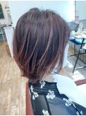 くびれショートボブ ハイライト グレージュ