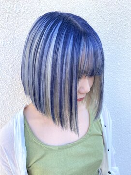 ボアップ 松山店(boappu) #ネイビーカラー#ホワイトカラー#インナーカラー#ハイトーンボブ