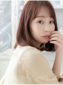 シースルーバングミルクティーピンク小顔ロブh3上尾20代30代40代