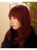 赤髪 ブリーチヘア 艶髪 ツヤ髪 レイヤーヘア 顔まわりカット