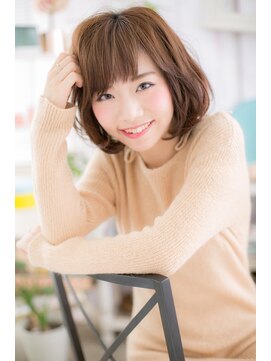 ミック 日暮里店(miq) 斜めバングで目力UP!暖色系カラーくせ毛風小顔ボブc1