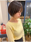 小顔カット丸みひし形ショートボブアッシュベージュ透明感カラー