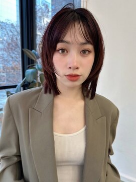 ハニー 町田(HONEY) ウルフレイヤーカットボブ　ピンクブラウン　ウェットヘア