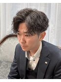 波巻きアップバング　波巻きパーマ　メンズカット　アップバング