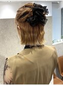 花田結婚式ヘアセットお呼ばれヘアハーフアップボブ下北沢顔周り