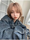 マロンベージュアプリコットオレンジ刈り上げショートボブ