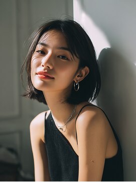 ロッソ 大橋店(Rosso) 暗髪のナチュラル耳かけボブ【大橋】