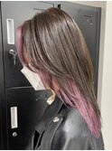 2133外国人風カラー黒髪インナーカラーこなれヘアベイビーピンク