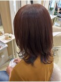 レイヤーカット×ピンクブラウン