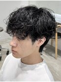 大分ゆるめシャドウパーマメンズカット骨格矯正ラウンドマッシュ