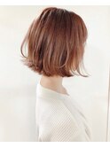 ピンクベージュ_マロンベージュ Aラインボブ かきあげ