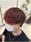 ツイストスパイラルパーマ　レッドカラー　ブリーチ1回