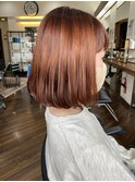 オレンジカラー切りっぱなしボブ