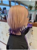 ウルフカットホワイトベージュパープルエンドカラー