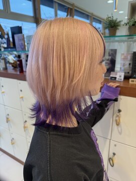 グロース 一宮北店(growth) ウルフカットホワイトベージュパープルエンドカラー