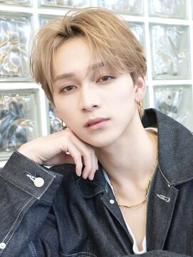 サンクマーケット 渋谷(cinq MARKET) 韓国メンズピンクベージュミルクティーカラーセンターパートヘア