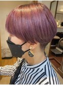 個性派マッシュショート　モーブピンクカラー