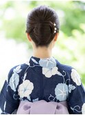 朝顔浴衣に映える、凛とした大人の夜会巻き