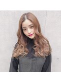 前髪エクステ大人女子　立体感セミロング　透明感モカベージュ