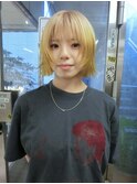 ルーツカラーイエローボブカットハッシュボブレイヤーボブ