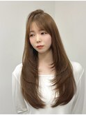 ミディアムレイヤーロングレイヤーカット顔周りブルーブラック